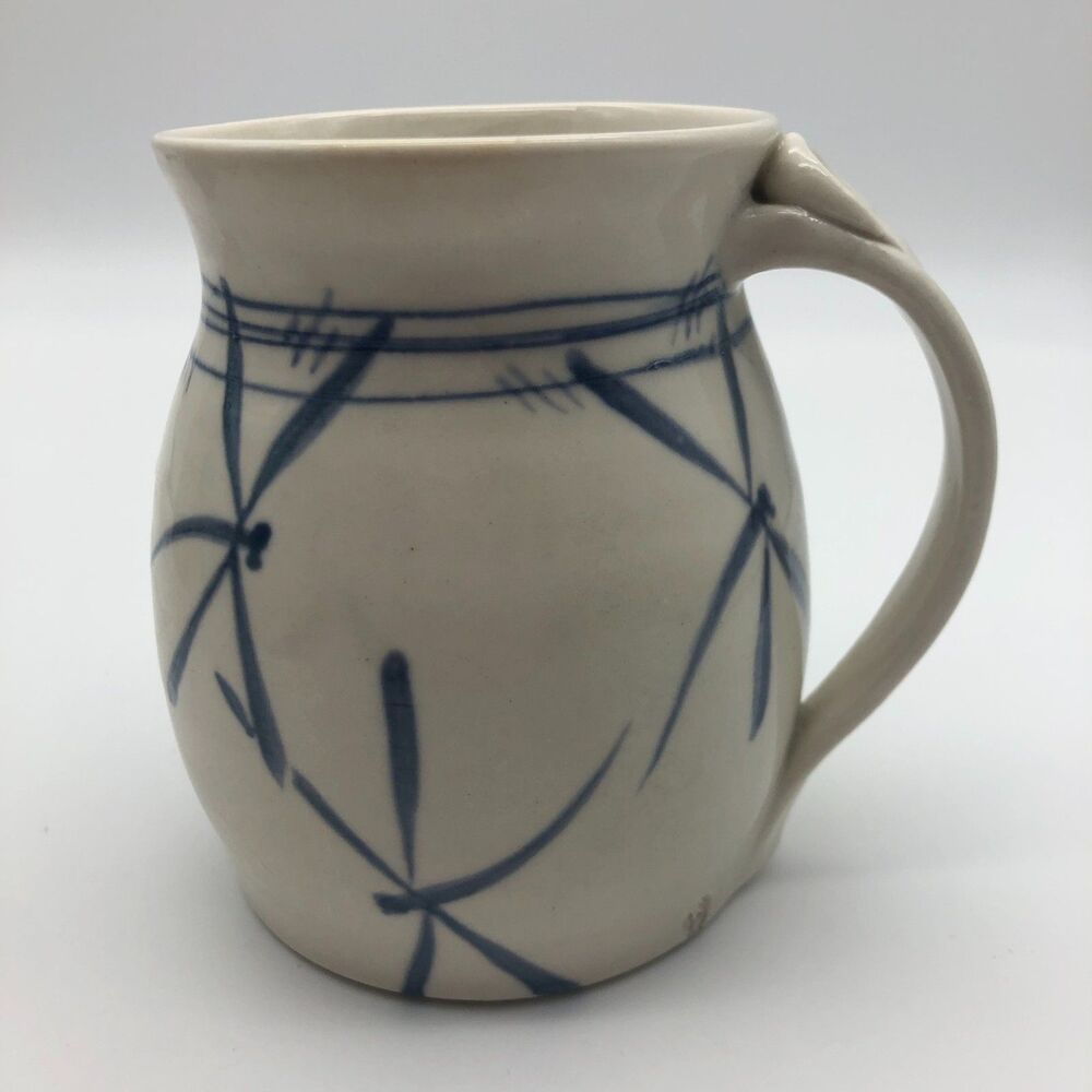 Handmade Pottery Coffee Mug Dragonfly Asian Design Glazed Stamped 16oz - Picture 3 of 8